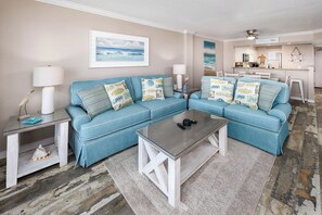 Living room with Queen sleeper sofa