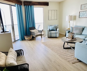 Living room with beach views