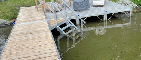 Dock chairs and fire pit