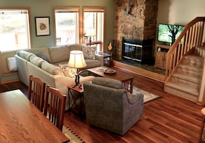 Family room with fireplace and plenty of seating