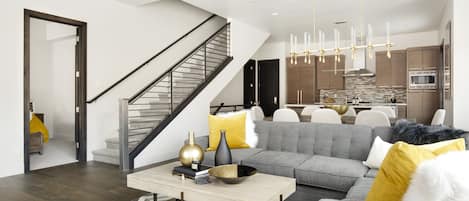 Large living area.  Modern and fresh, beautifully decorated.