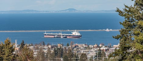 Breathtaking views of Port Angeles can be seen from the home