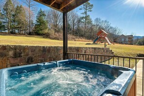 Hot Tub outside first floor near driveway. 