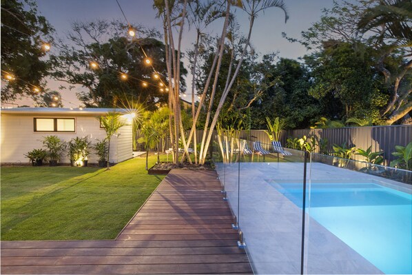 backyard, looking towards the pool and Basketball 