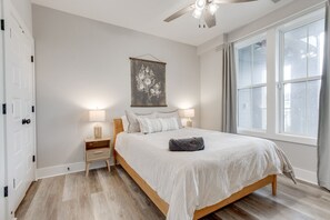 The one bedroom has a comfortable queen bed.