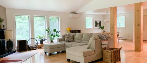 Main floor with living, dining room and kitchen.