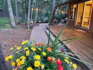 Large backyard deck, under the awning and out of the elements!