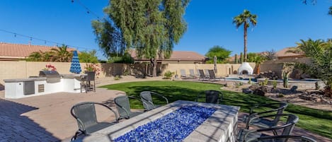 HUGE firepit off the back patio