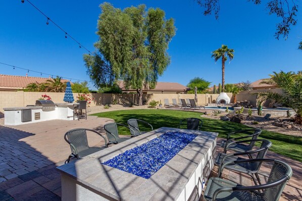 HUGE firepit off the back patio