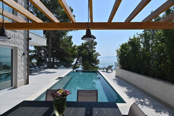 Private heated pool of the beachfront villa with concierge service on Brac island for vacation with friends