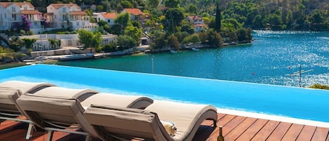 Panoramic sea view from the outdoor terrace of the luxury villa Blue Star of Brac on the island of Brac