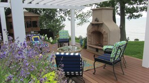 Large deck with gas fireplace