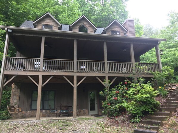 Front of house. Exits on main level and downstairs.