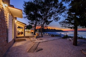 Private terrace of the luxury Croatia beachfront villa for family vacation on Brac
