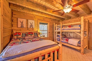 Solid wood furniture throughout makes it feel like you are truly in a log cabin. The kids will love this bunk bed!