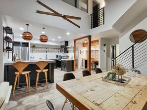 The dining and kitchen area are spacious and will fit your group perfectly!