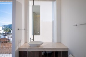 Super clean bathroom with walk-in shower