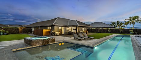 View of this Kona vacation home rental at night.