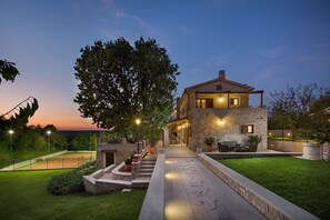 Surrounding of Luxury holiday Villa Labin Palace for vacation and rent with private pool and tennis court.