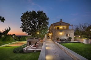 Surrounding of Luxury holiday Villa Labin Palace for vacation and rent with private pool and tennis court.