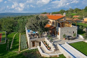 Surrounding of Luxury Villa Labin Palace for vacation and rent with private pool and tennis court.