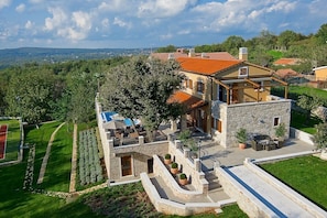 Surrounding of Luxury Villa Labin Palace for vacation and rent with private pool and tennis court.