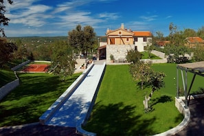 Surrounding of private Luxury Villa Labin Palace for vacation and rent with private pool and tennis court.