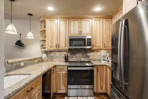 Updated kitchen with stainless steel appliances