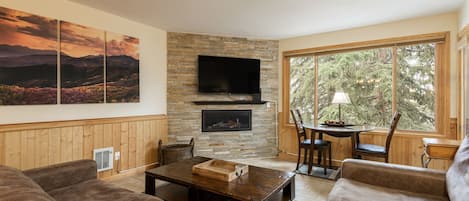 Wall mounted TV over the gas fireplace