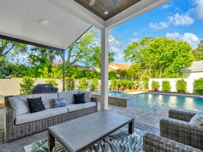 Great Place to Be Pool Side Watching the Game!