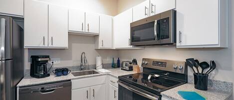 Fully equipped kitchens with full size appliances