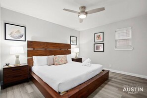 King bed with custom hotel quality linens