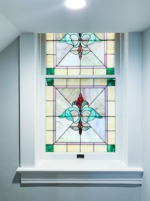 Beautiful stained glass window in the stairwell