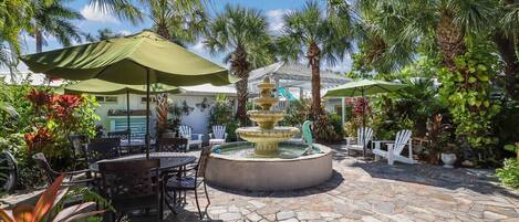 Relax and unwind by the fountain