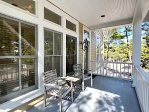 LARGE OPEN AIR BALCONY W/SEATING FOR TWO OFF MASTER