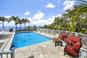 Seating along the pool great for watching over little ones