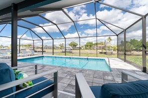 Relaxation Area Overlooking Pool and Canal