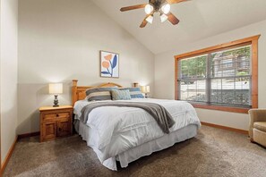 Two Master bedrooms with king bed, dresser, smart tv and their own attached master bath with jacuzzi tub and standalone shower