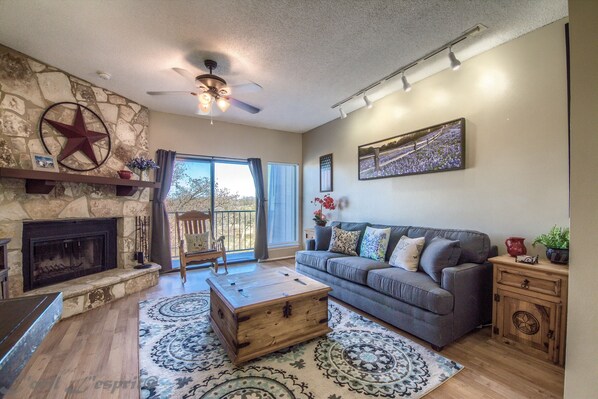 Living room is a great place to relax after a day of fun!