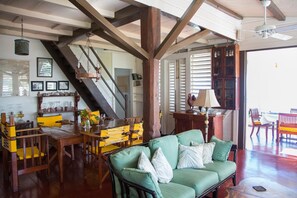 Living and dining room opening onto veranda