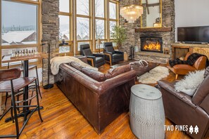 Living Room with Wood Burning Fireplace