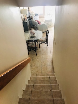 Downstairs to kitchen and living room