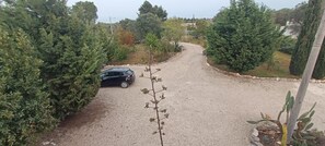 Drive-way and large front garden with private parking