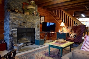 Living Room with Wood-Burning Fireplace