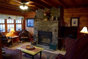 Living Room with Wood-Burning Fireplace