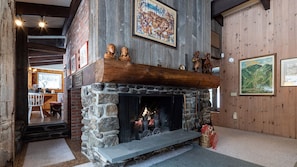 Main living room wood fireplace