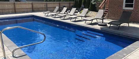 15x32 saltwater, heated pool with tanning shelf!