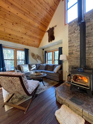 Comfortable area to lounge next to a warm wood burning stove