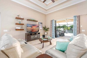 Open Living Room with Beautiful Pool View
