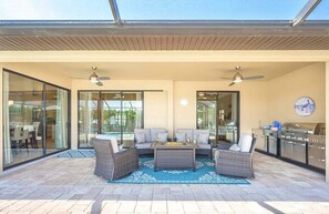 Covered Patio with Conversation Area and Fire Table